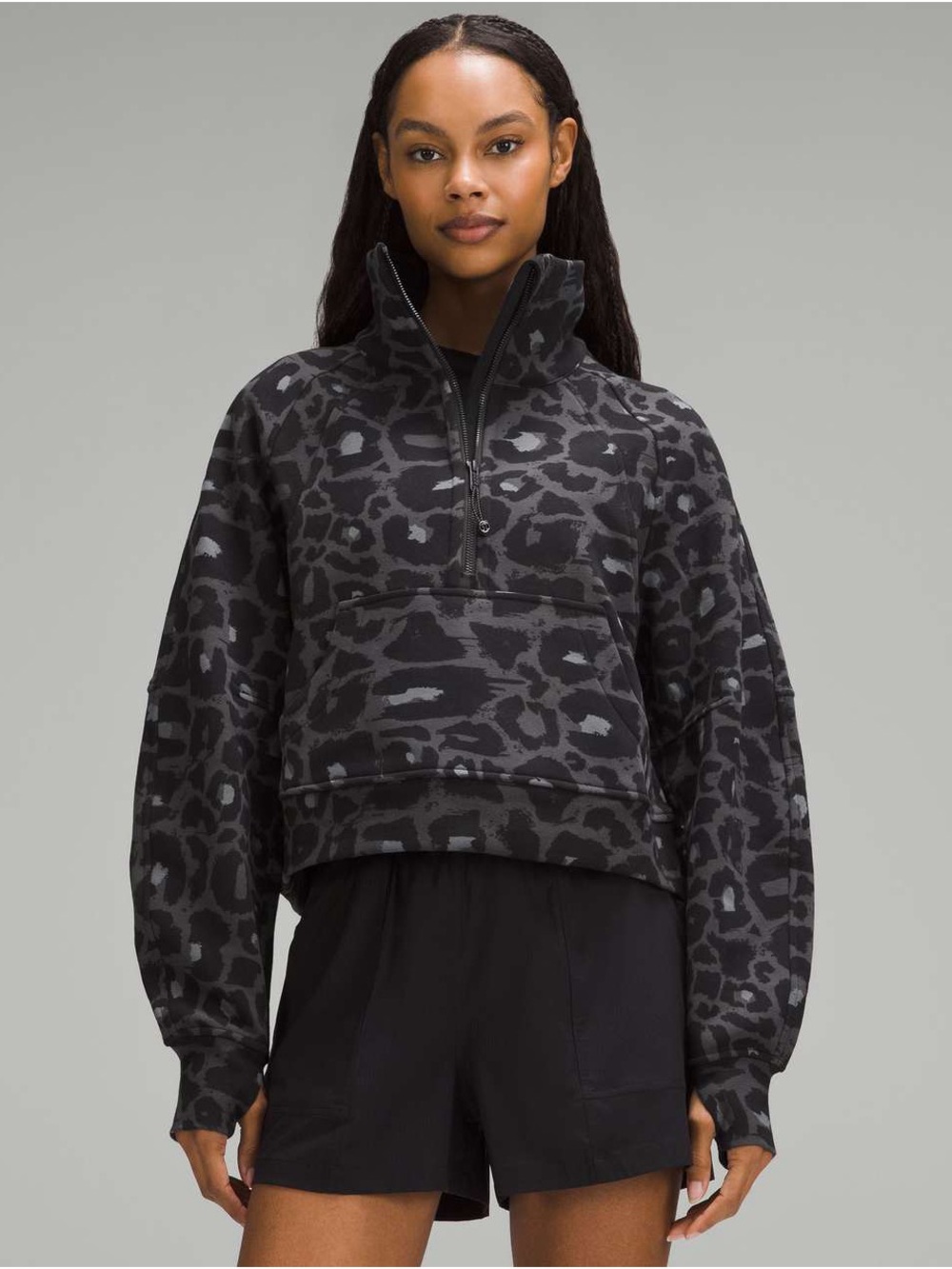 lululemon athletica Black & Gray Leopard-Print Half-Zip Pullover